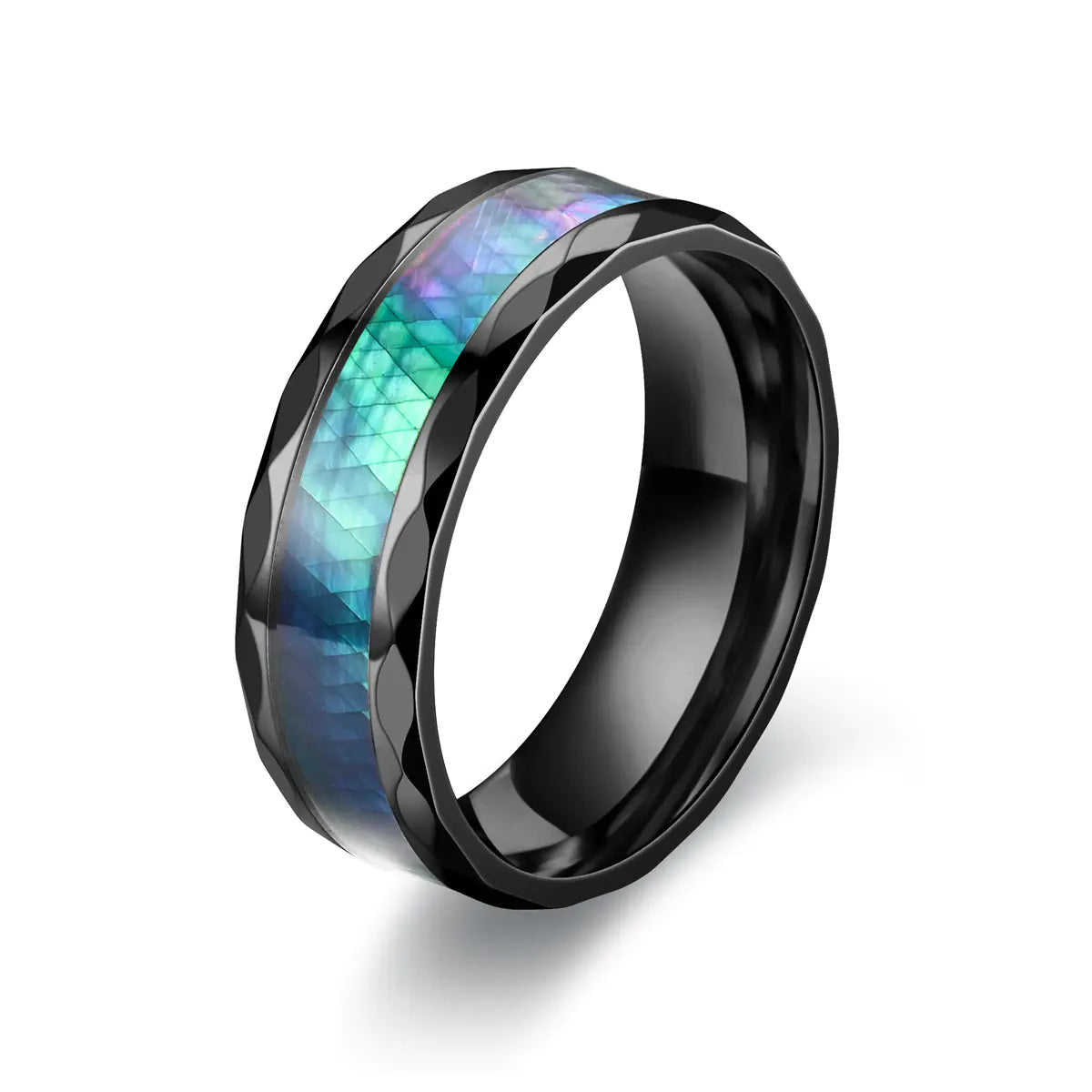 Men's Stainless Steel Diamond-Cut Ring