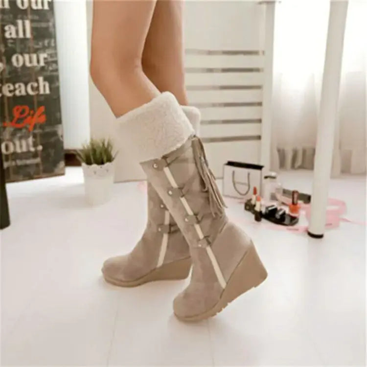 Plus Size Suede High-Top Boots with Fringe 40-43