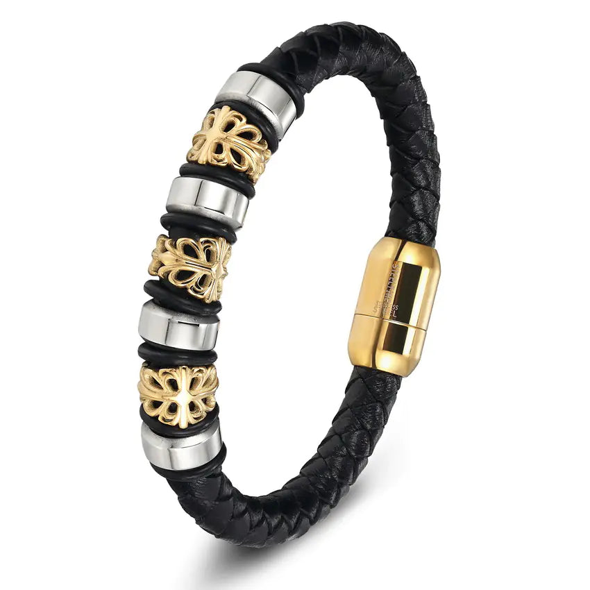 Titanium Steel Men's Bracelet with Leather Rope