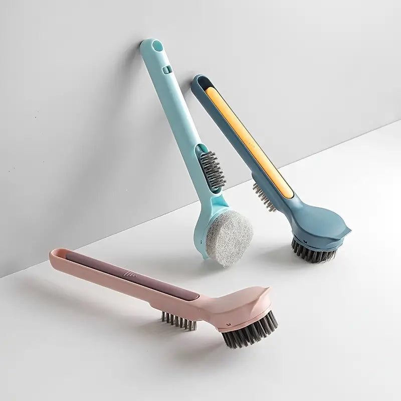 Pot Scrub Brush with Long Handle and Dual Brush Heads