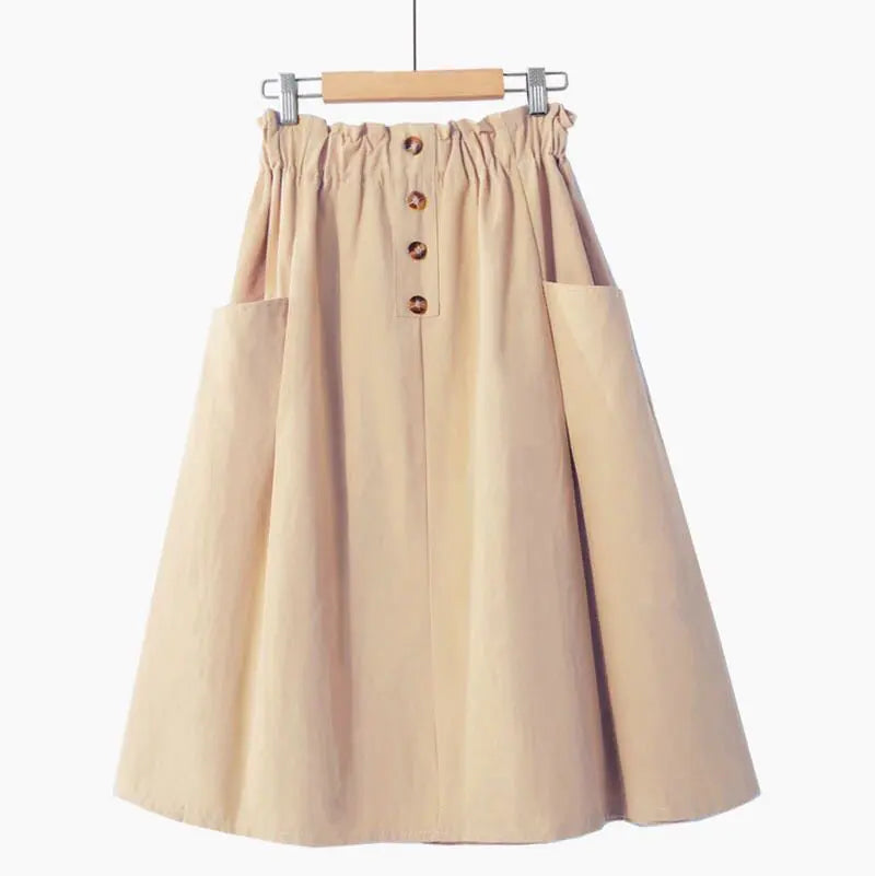 Solid Color Loose Cotton Mid-Length Skirt