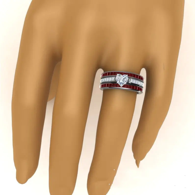 Ruby Heart-Shaped Three-Layer Ring
