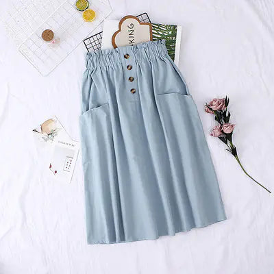 Solid Color Loose Cotton Mid-Length Skirt