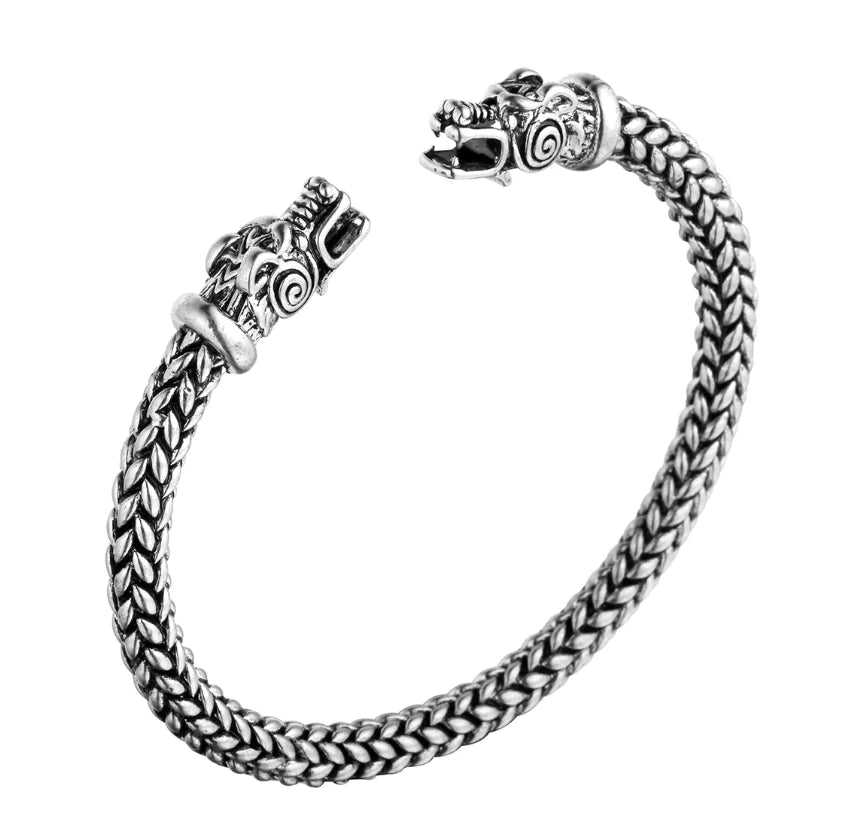 Asgard Handcrafted Stainless Steel Grey Wolf Head Bracelet