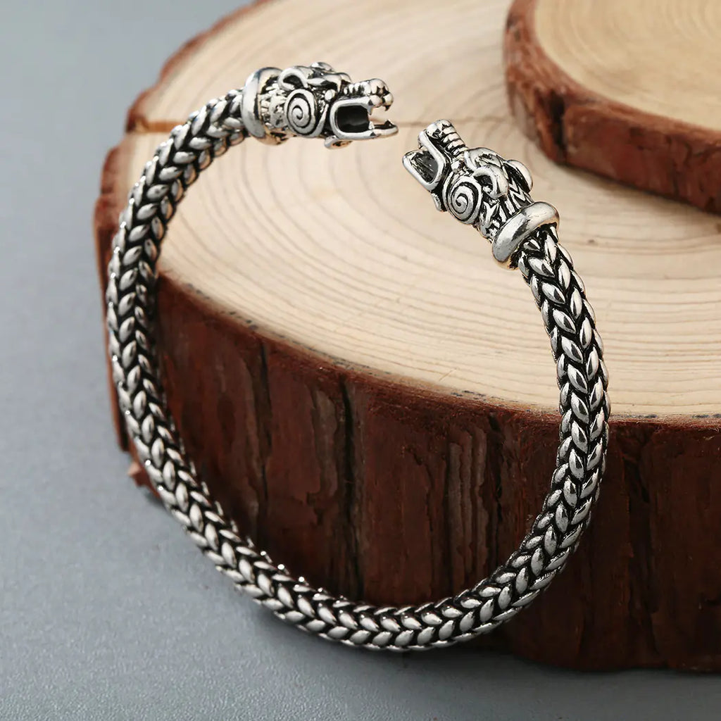Asgard Handcrafted Stainless Steel Grey Wolf Head Bracelet