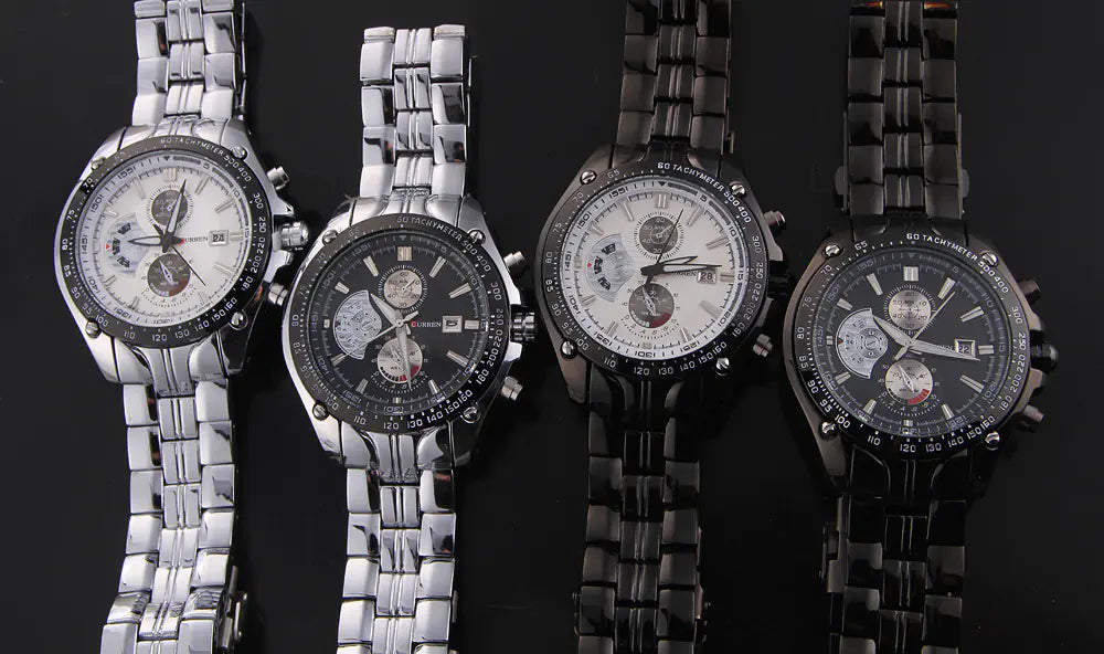 CURREN 8083 Men's Waterproof Steel Band Calendar Watch