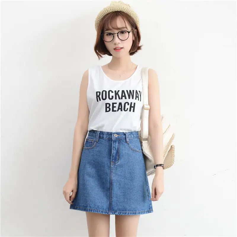Retro High Waist A-Line Denim Skirt for Women