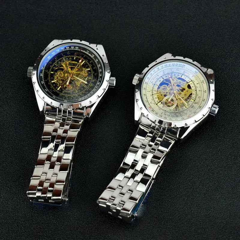 Men's Hollow Automatic Mechanical Watch with Steel Band