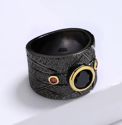 New Geometric Black Retro Baroque Ring