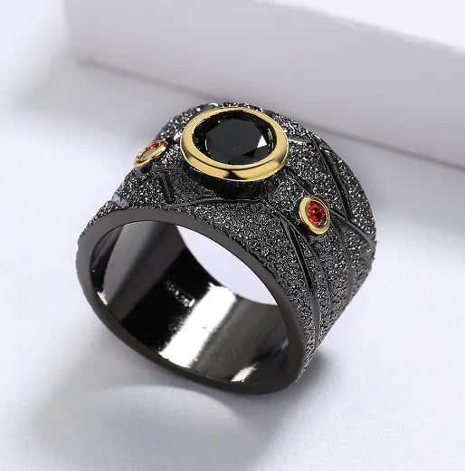 New Geometric Black Retro Baroque Ring