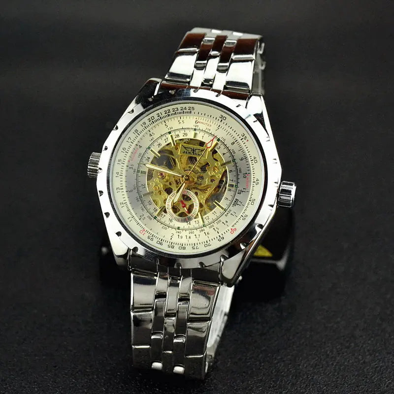 Men's Hollow Automatic Mechanical Watch with Steel Band