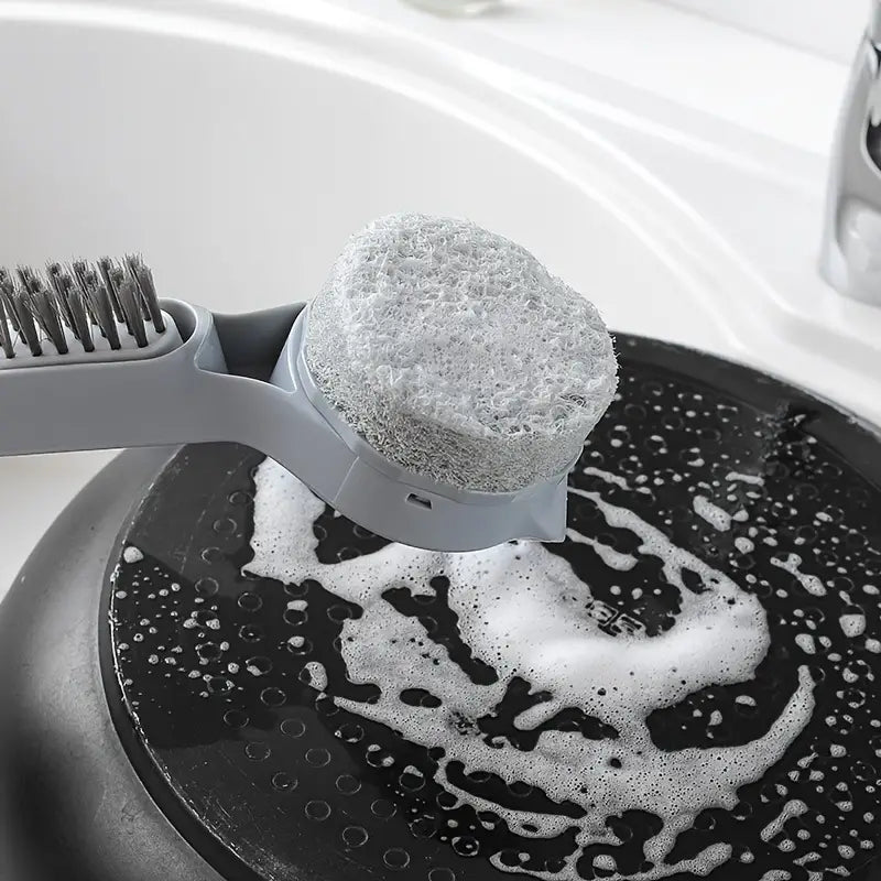Pot Scrub Brush with Long Handle and Dual Brush Heads