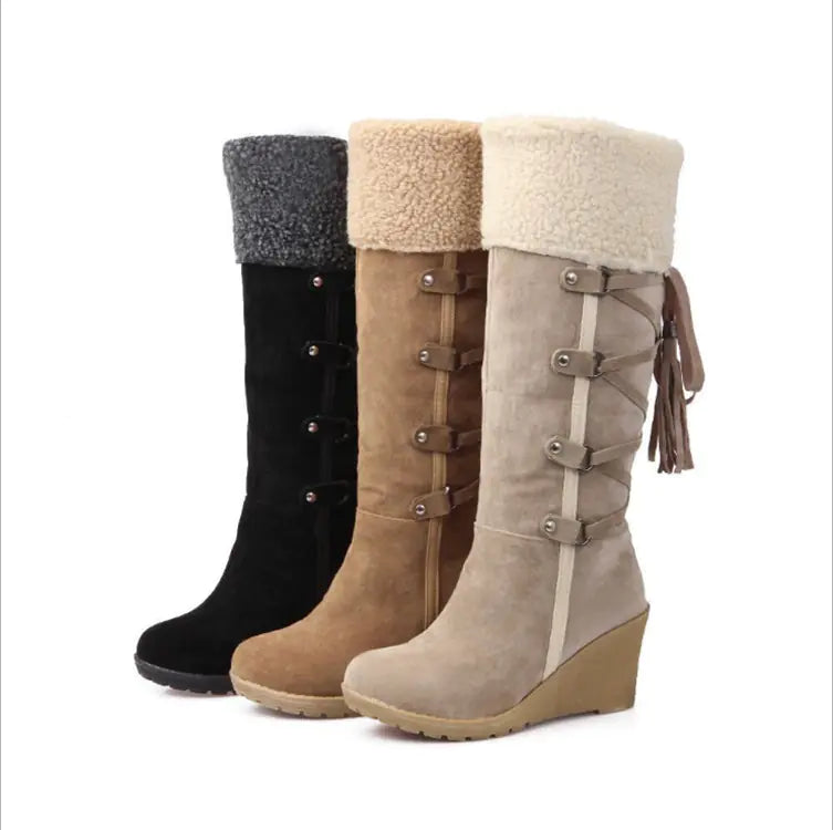 Plus Size Suede High-Top Boots with Fringe 40-43