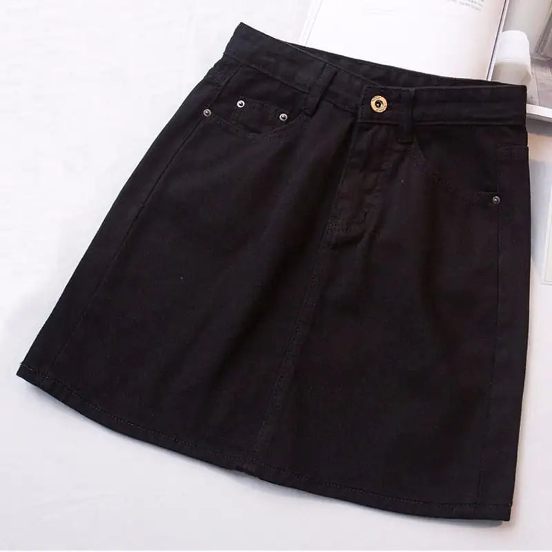 Retro High Waist A-Line Denim Skirt for Women