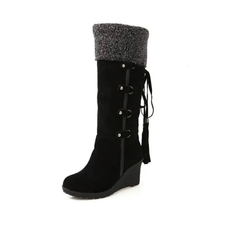 Plus Size Suede High-Top Boots with Fringe 40-43