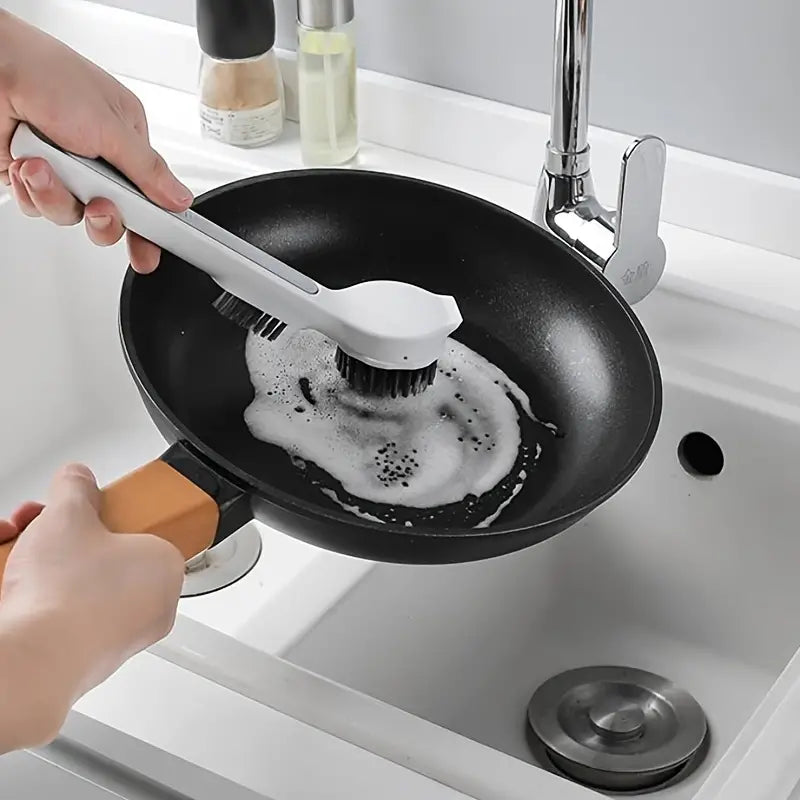 Pot Scrub Brush with Long Handle and Dual Brush Heads