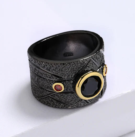 New Geometric Black Retro Baroque Ring