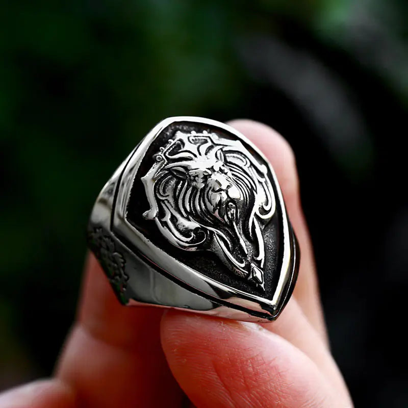 Stainless Steel Lion's Head Ring - Retro Animal Design