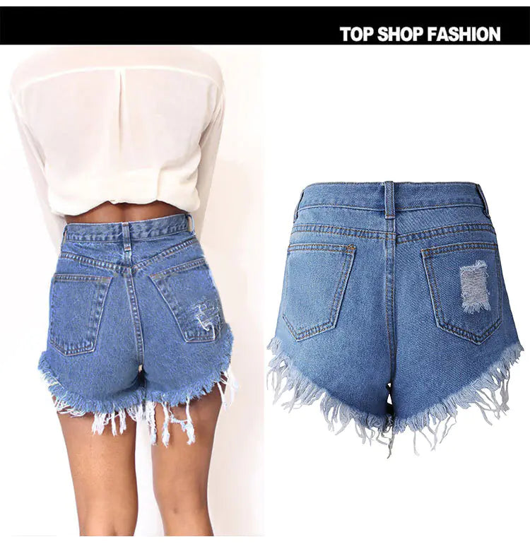 Irregular Cat Whiskers Fringed High Denim Shorts
