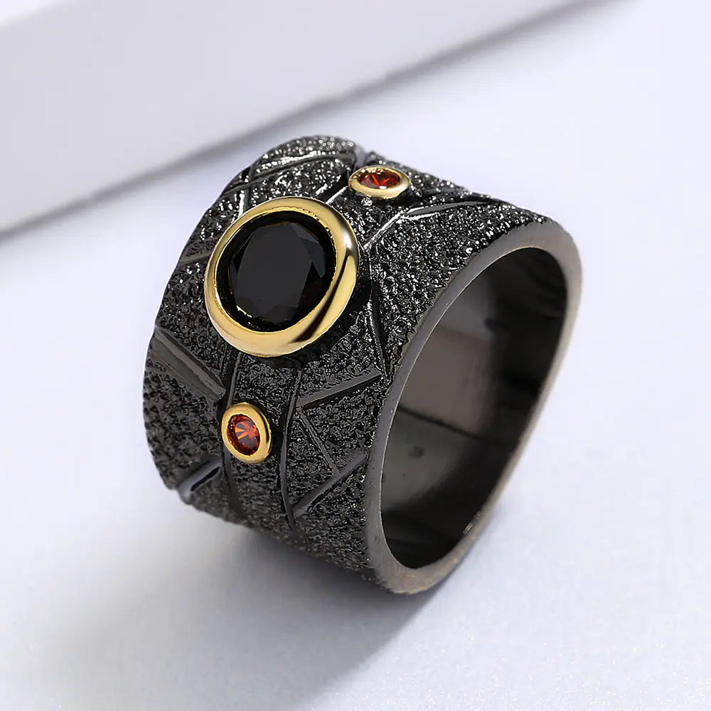 New Geometric Black Retro Baroque Ring